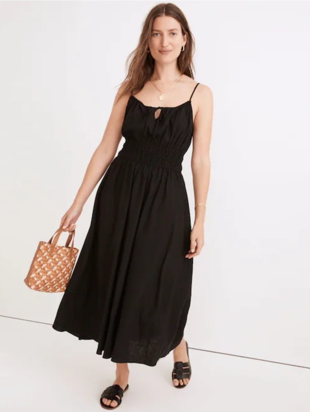 Madewell Linen Blend Sophia Cami Midi Dress True Black Size Small Sundress